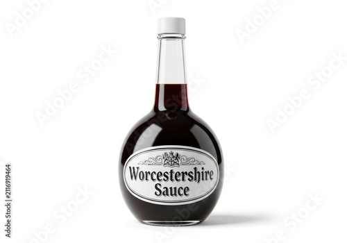 Worcestershire Sauce Bottle Isolated on White Background.