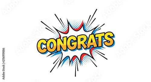 Congrats Comic Book Speech Bubble with Celebration Explosion