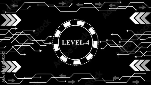 Futuristic Digital Network Flow with Level 4 Indicator and Neon Arrows Data Transfer Technology,4k animation video....