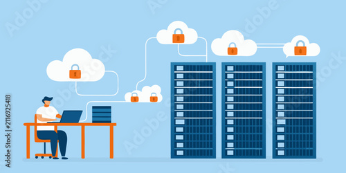 Foto cloud security concept flat vector illustration server rack lock data protection