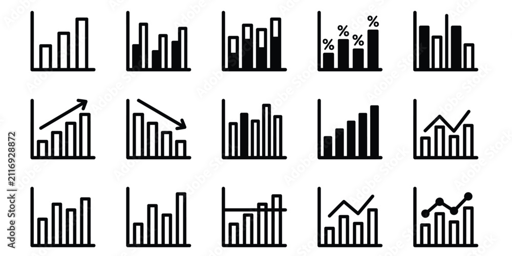 Obraz premium A comprehensive bar graph bundle featuring various hand drawn business chart icons for data analysis and financial reporting