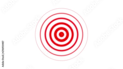 Red pulsating circles signal radiating from central point on white background motion graphics