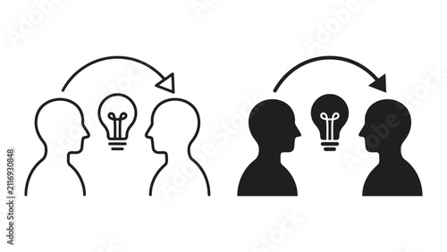 Knowledge transfer and idea exchange icon set with knowledge exchange transfer