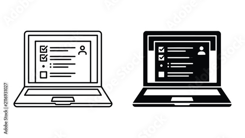 Online digital survey form and user registration on laptop screen with feedback
