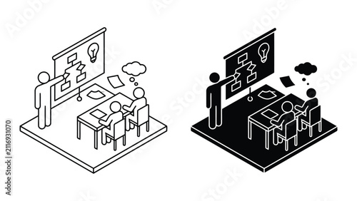 Professional business presentation and team strategy planning icon with business