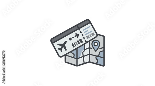 Flight boarding pass icon with folded map.