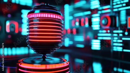 Aerial view of a modern air traffic control tower featuring a vibrant holographic heads up display in an engaging atmosphere