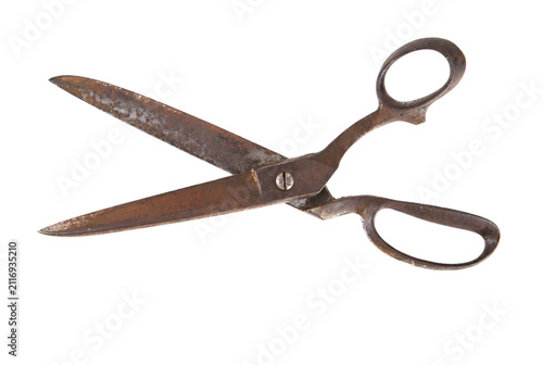 Photography Antique Rusty Metal Scissors Isolated on Dark Surface