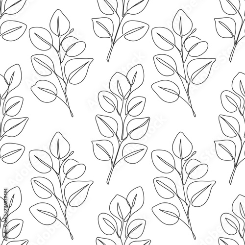 Seamless pattern with hand drawn outline eucalyptus leaves on white background. EPS Editable. Vector Illustrations.