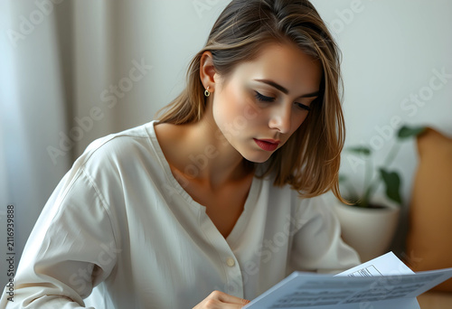 Young woman reading documen...