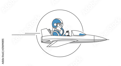 Female Pilot in Jet Fighter, Aviation Icon, Speed Motion Graphic