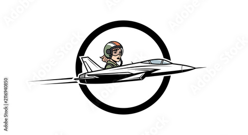 Female Pilot in Jet Fighter Icon - Woman Aviator Flying Aircraft