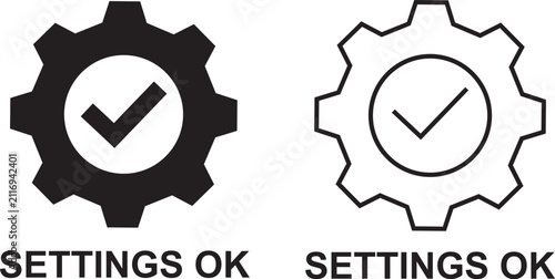 Settings Check Icons Set Collection Group, Configuration Approved, System Preferences, Verified Setup, Success Confirmation, Flat and Line Vector Isolated on Transparent Background
