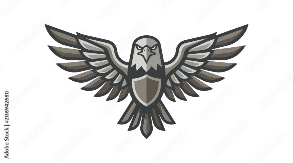 Fototapeta premium Frontal eagle mascot logo with shield chestplate.