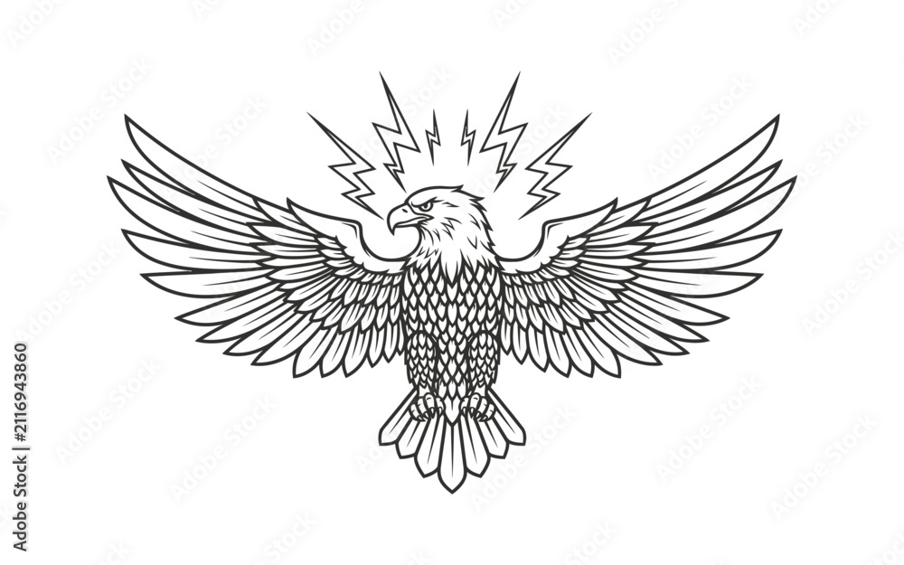 Obraz premium Bald Eagle Lightning Emblem Vector Illustration