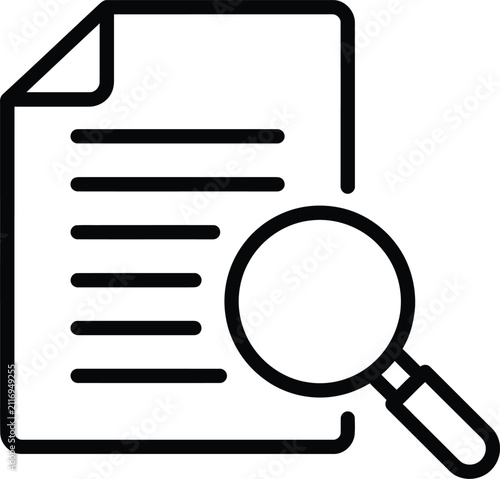 Document review icon with magnifying glass representing data analysis and search document analysis