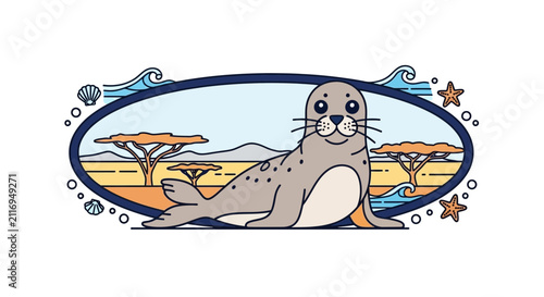 cute seal cartoon in savannah