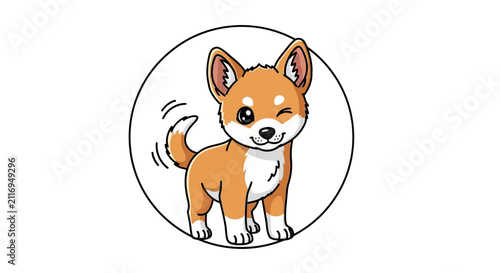 Cute Shiba Inu Dog Cartoon Winking in Circle Icon