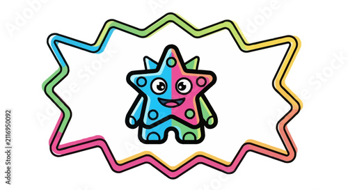 Cute Cartoon Star Monster Character with Vibrant Splatter Frame