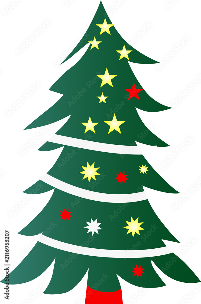 Obraz premium Christmas tree with stars. Festive evergreen pine for holiday design. PNG Transparent Background