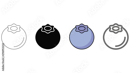 Collection of four different blueberry icon styles for design