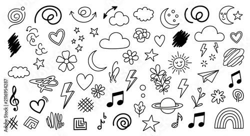 Obraz na płótnie Whimsical and playful vector illustration featuring colorful abstract characters and imaginative shapes on a white background, suitable for nursery or creative projects