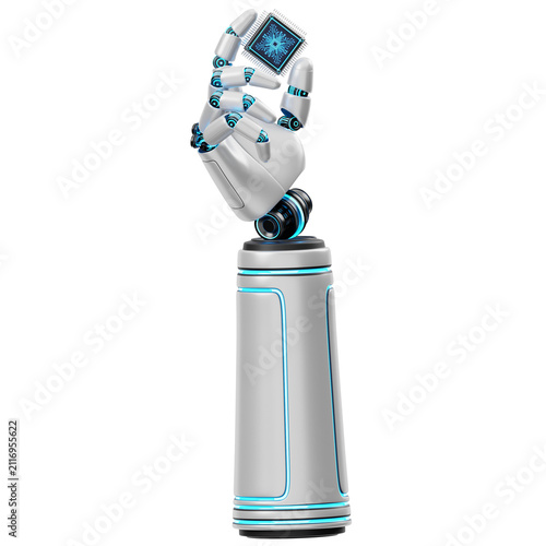 Robotic Hand Holding a Microchip