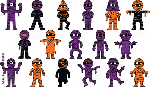 Konstfotografi Set of cute hand drawn mummy characters for halloween party decorations and fest