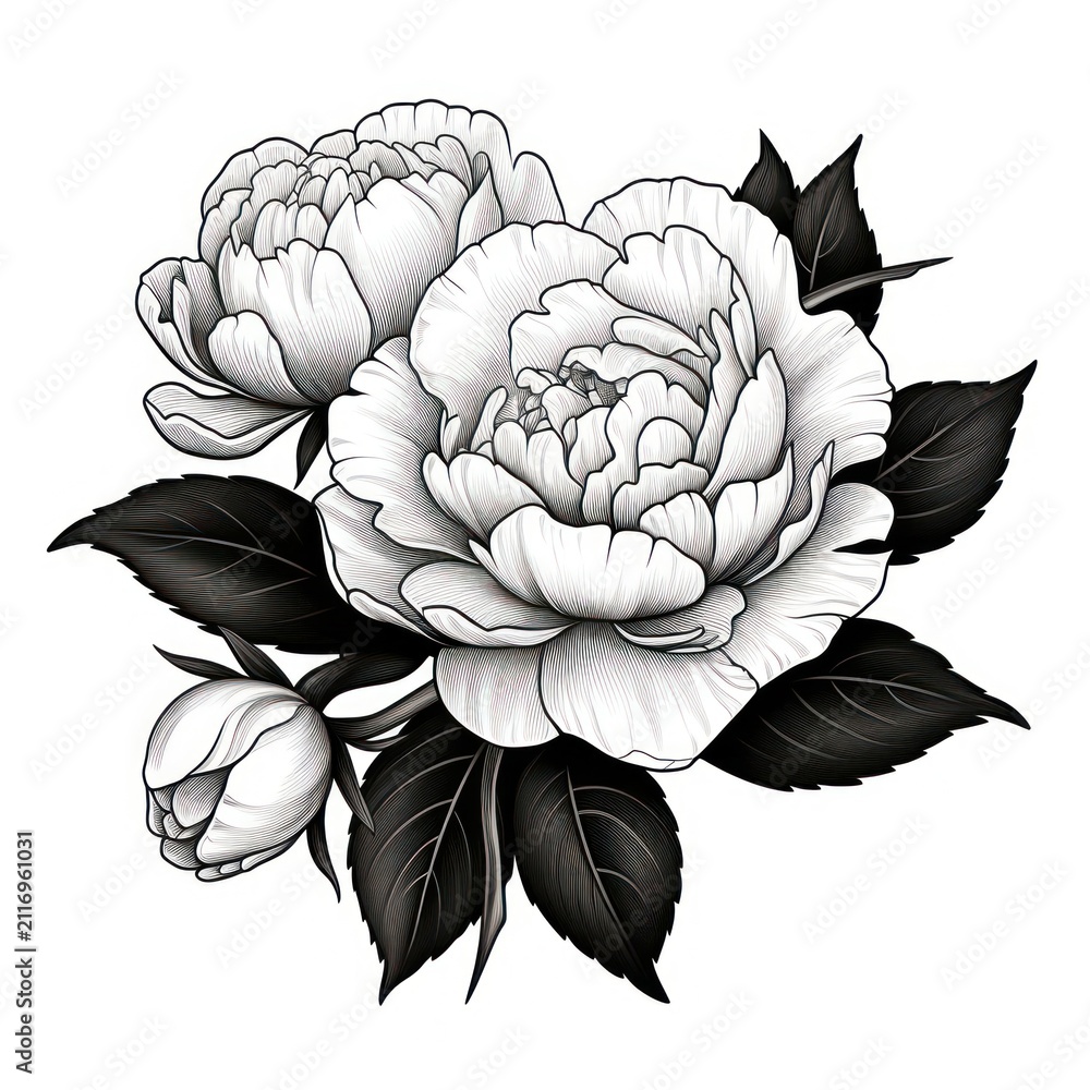 Obraz premium Peony drawing flower sketch.