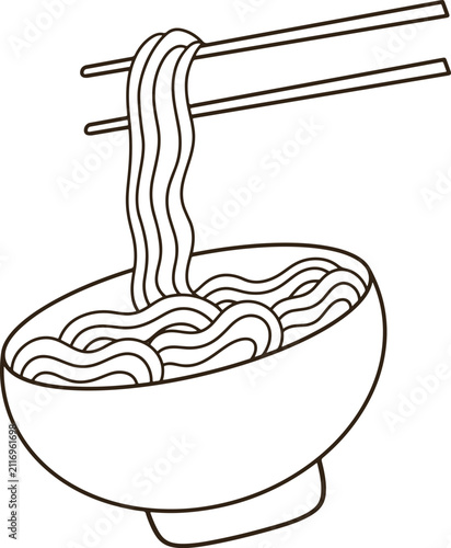Cute Noodle Bowl Chopsticks Line Art Minimalist Ramen Soup Cartoon Coloring Page