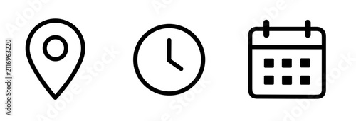 Cuadro en lienzo Vector illustration of time, address, and date icon set