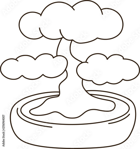Cute Bonsai Tree Potted Plant Line Art Cartoon Minimalist Icon