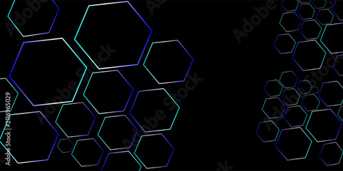 Seamless hexagon pattern on black background. Abstract hexagonal technology background.