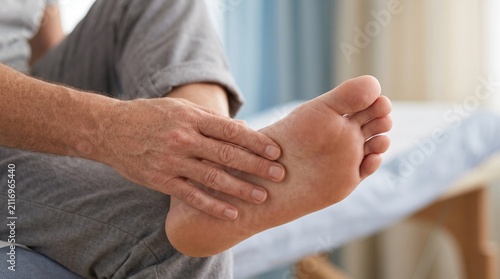 Ultra realistic close-up of diabetic foot neuropathy awareness with gentle touch sensation testing