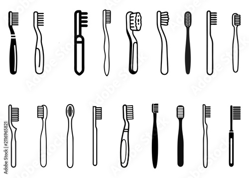 collection of black and white toothbrush icons