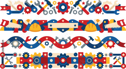 Modern Labor Day Decorative Border Collection with Construction Theme