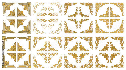 Ornate Gold Corner Accents and Borders | Decorative Flourishes Set