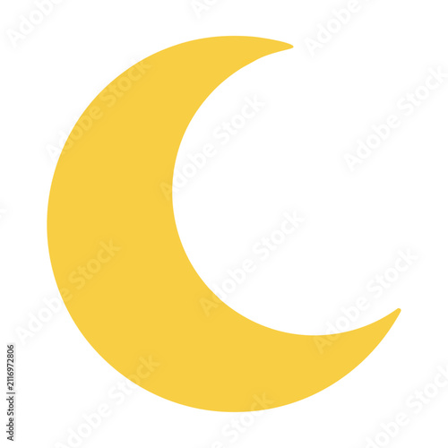 Golden crescent moon icon with flat solid yellow color on a simple minimalist shape for a celestial design concept
