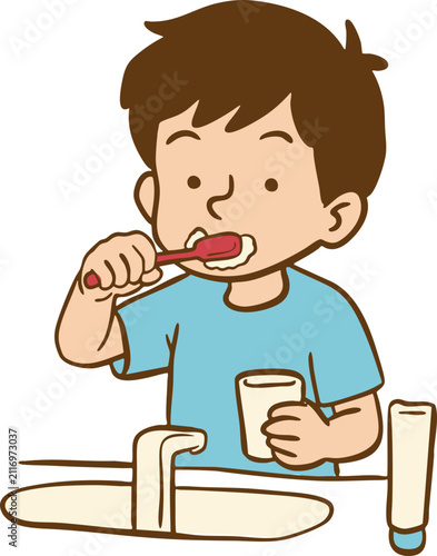 Cuadro en lienzo boy brushing his teeth