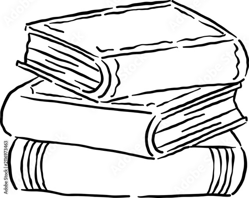 Summer reading bookish Outline, Stack of Books Illustration Cartoon Hand Drawn