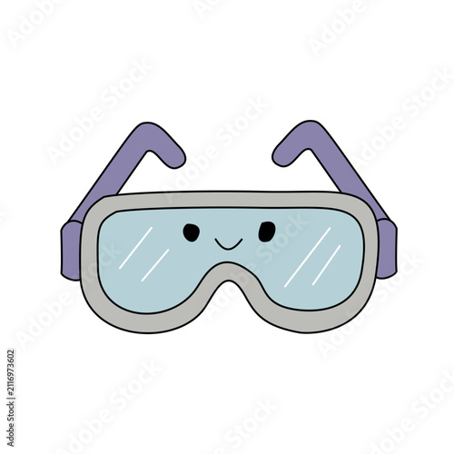 Cute kawaii hand drawn safety goggles doodle cartoon laboratory gear sticker