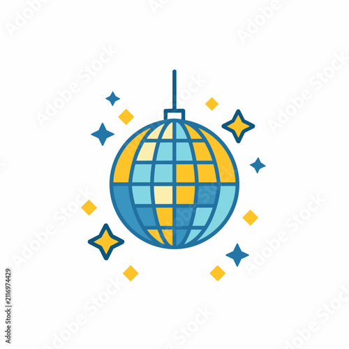 Colorful Disco Ball with Sparkles and Confetti.