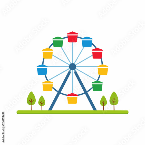 Colorful Ferris Wheel with Scenic View.