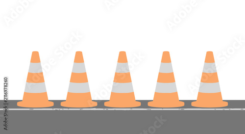 Row of Orange Traffic Cones on Road