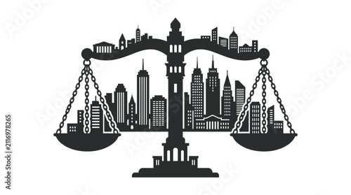 Scales of Justice Balancing Cityscape Silhouette