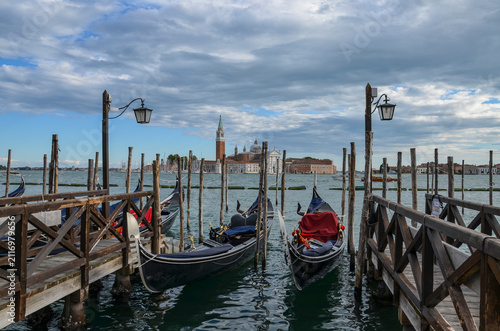 Italy, Venice, October  01, 2025, gondolas on a canal in Venice