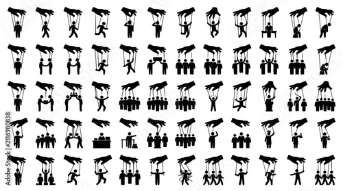 Foto Puppet Master Hand Controlling People Silhouette Icon Set for Business Manipulat