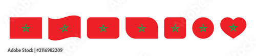 Set of morocco flag icons in various shapes