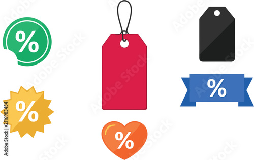 Colorful shopping sale labels price tags and discount badges set