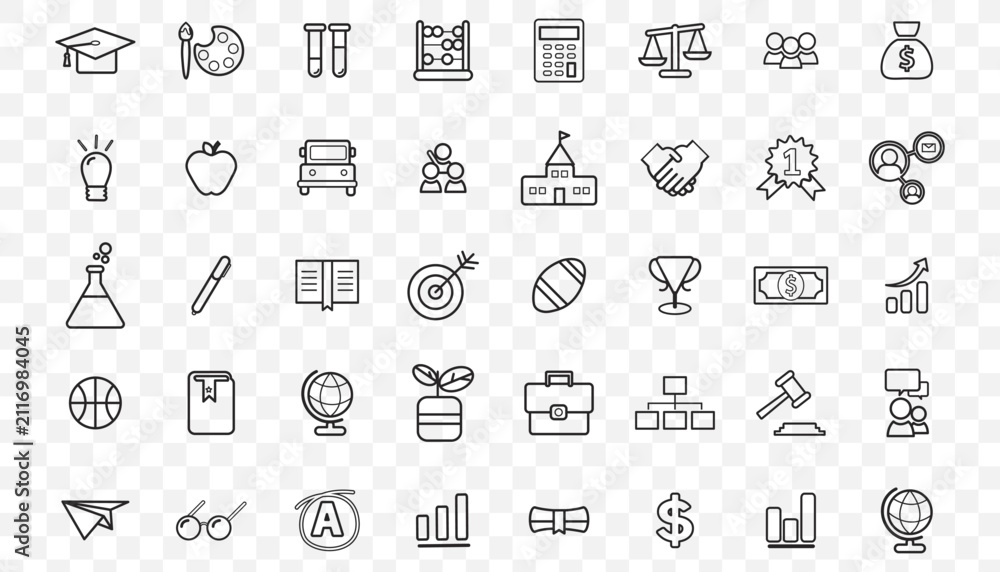 Fototapeta premium Set of education and business thin line vector icons